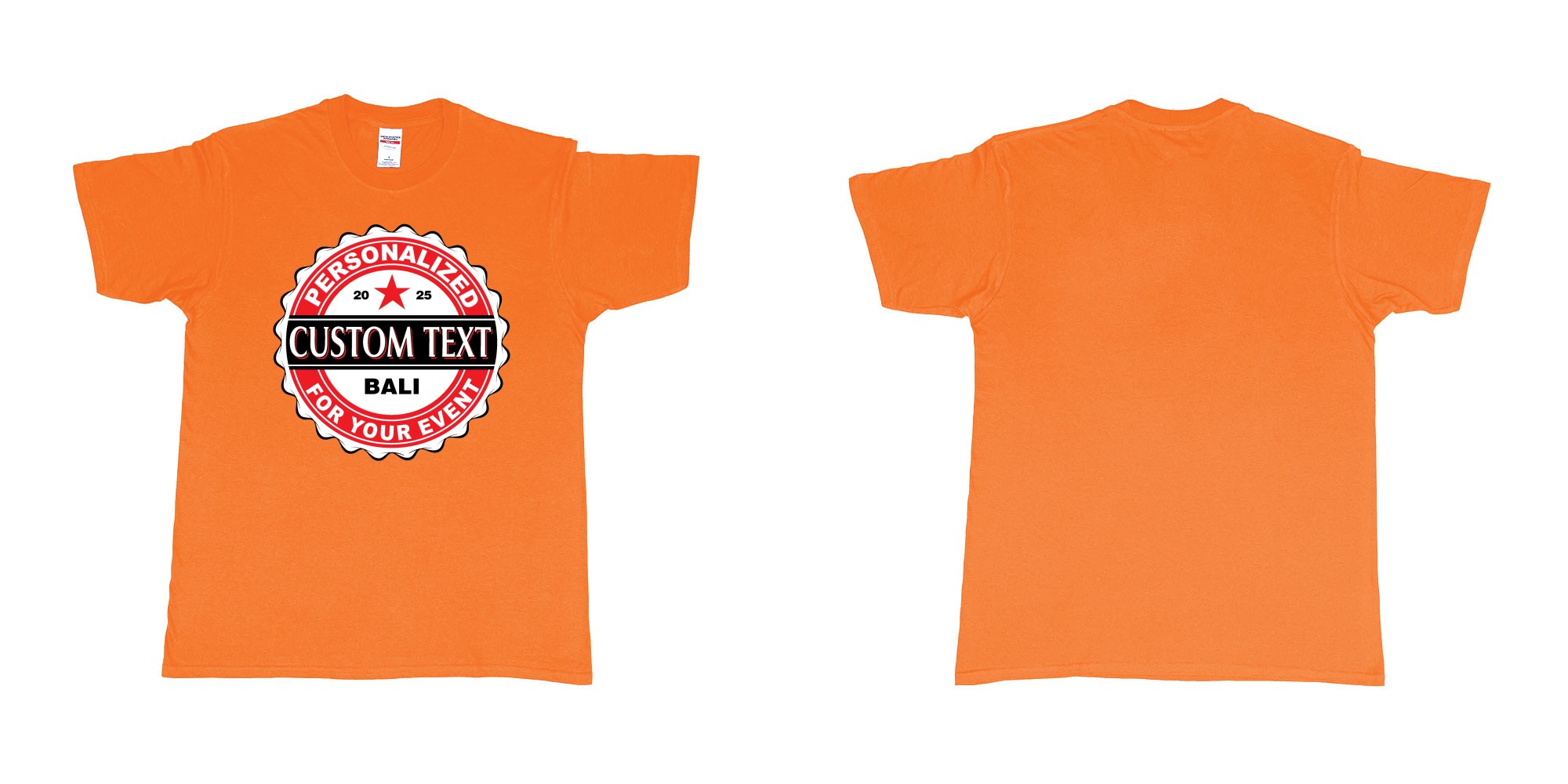 Custom tshirt design  in fabric color orange choice your own text made in Bali by The Pirate Way