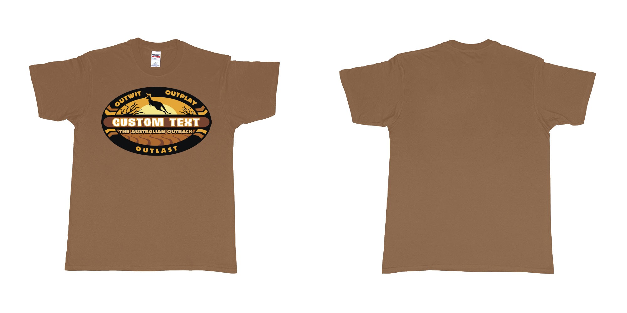Custom tshirt design  in fabric color chestnut choice your own text made in Bali by The Pirate Way