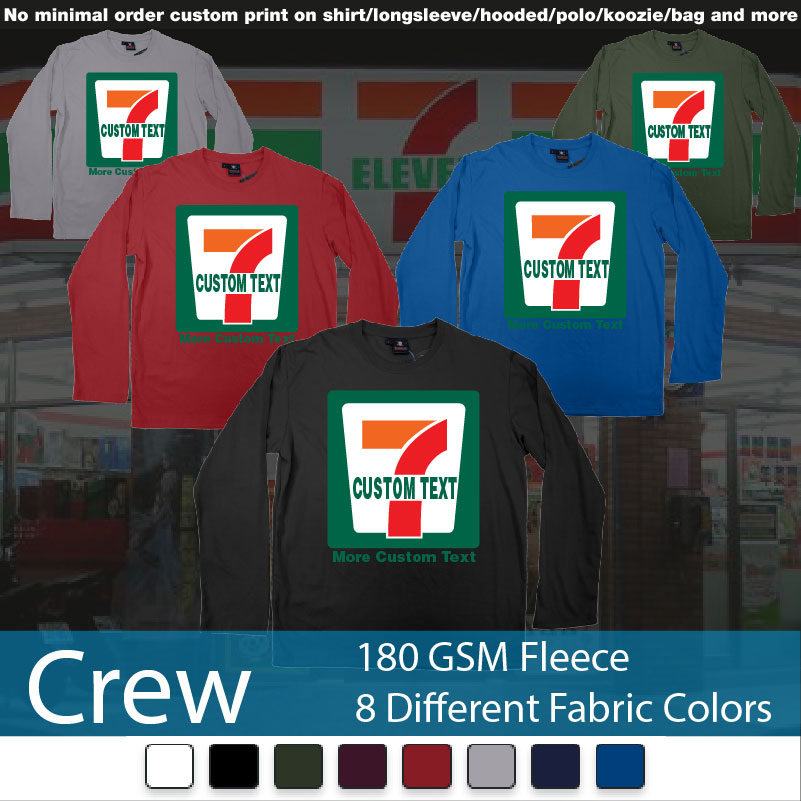 7 Eleven Custom Logo Own Print Text Bali Crewneck Long Sleeved Sweatshirt Sweatshirt On Demand Printing Bali