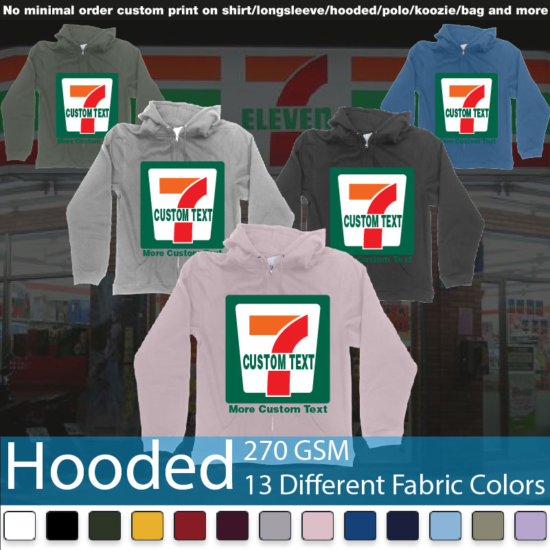 7 Eleven Custom Logo Own Print Text Bali Hooded Samples On Demand Printing Bali
