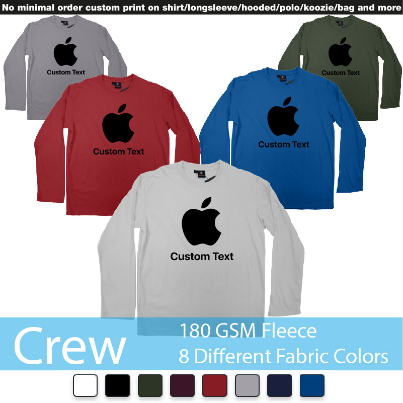 Apple Logo Add Custom Text Print Bali Crewneck Long Sleeved Sweatshirt Sweatshirt On Demand Printing Bali