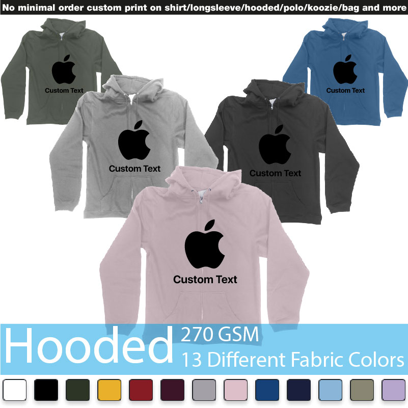 Apple Logo Add Custom Text Print Bali Hooded Samples On Demand Printing Bali