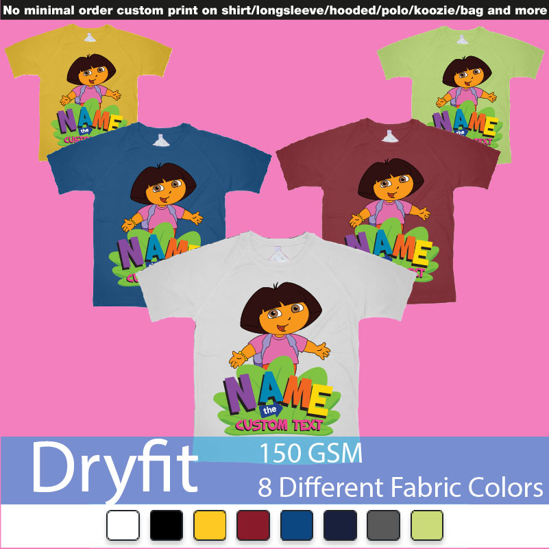 Dora The Explorer Giving Hug Custom Name And Text Design Dryfit Tshirts Samples On Demand Printing Bali