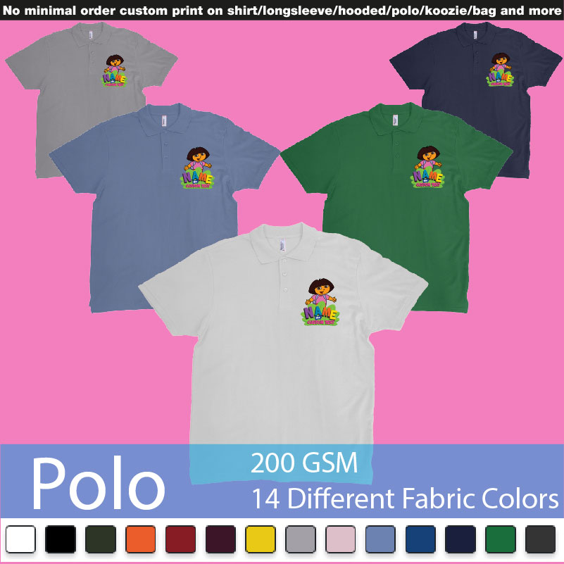 Dora The Explorer Giving Hug Custom Name And Text Design Polo Shirts Samples On Demand Printing Bali