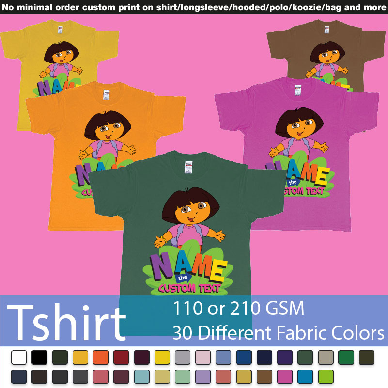 Dora The Explorer Giving Hug Custom Name And Text Design Roundneck Tshirt Samples On Demand Printing Bali
