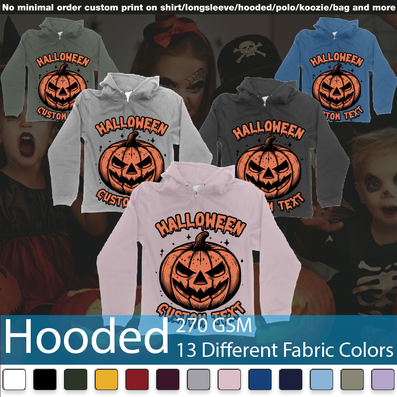 Halloween Pumpkin Scary Custom Own Text Bali Hooded Samples On Demand Printing Bali