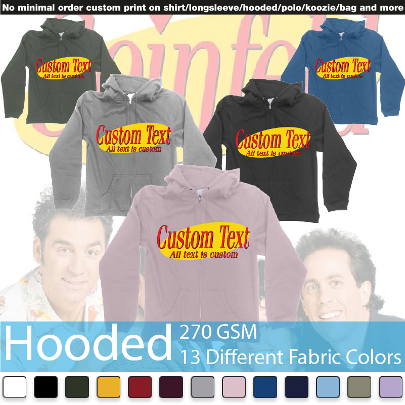 Jerry Seinfeld Tv Show Logo Custom Own Text Same Style Hooded Samples On Demand Printing Bali