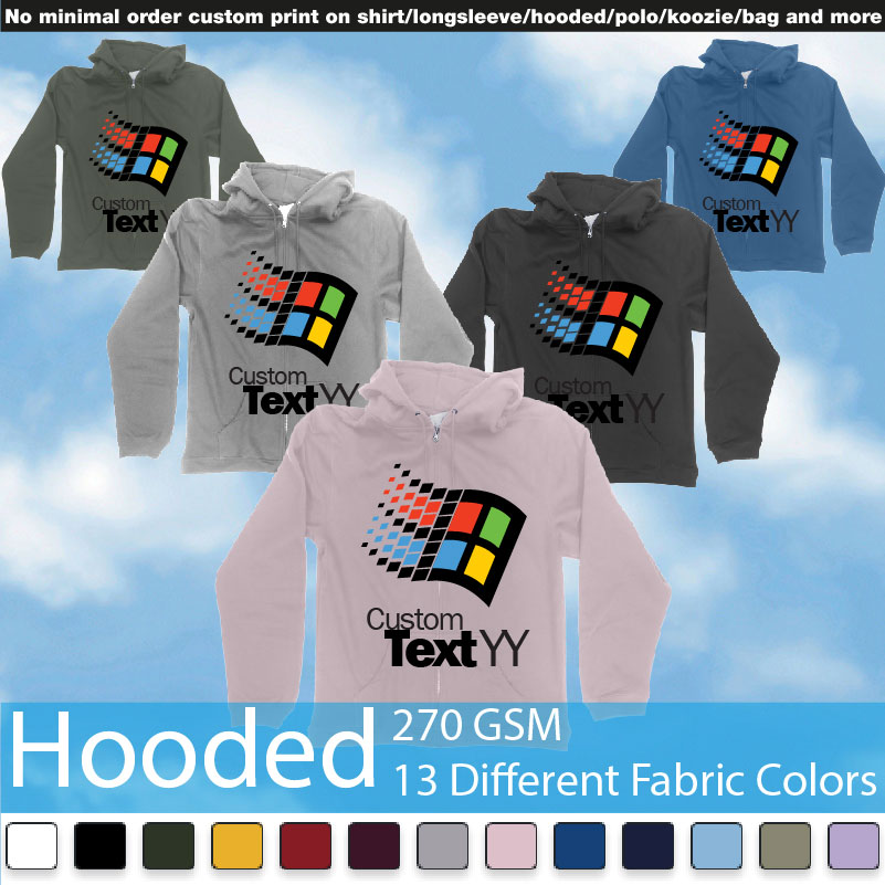 Microsoft Windows 95 Classic Logo Custom Text And Year Print Hooded Samples On Demand Printing Bali
