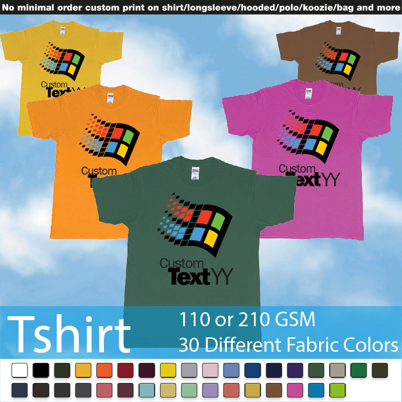 Microsoft Windows 95 Classic Logo Custom Text And Year Print Roundneck Tshirt Samples On Demand Printing Bali