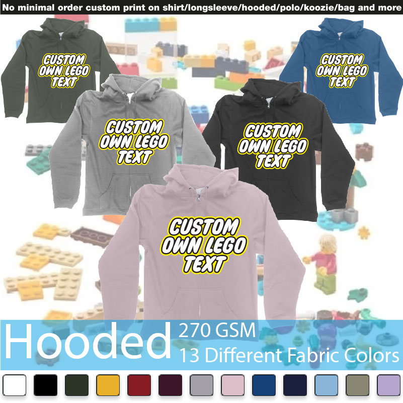 Own Custom Lego Font Text Tshirt Printing Bali Hooded Samples On Demand Printing Bali