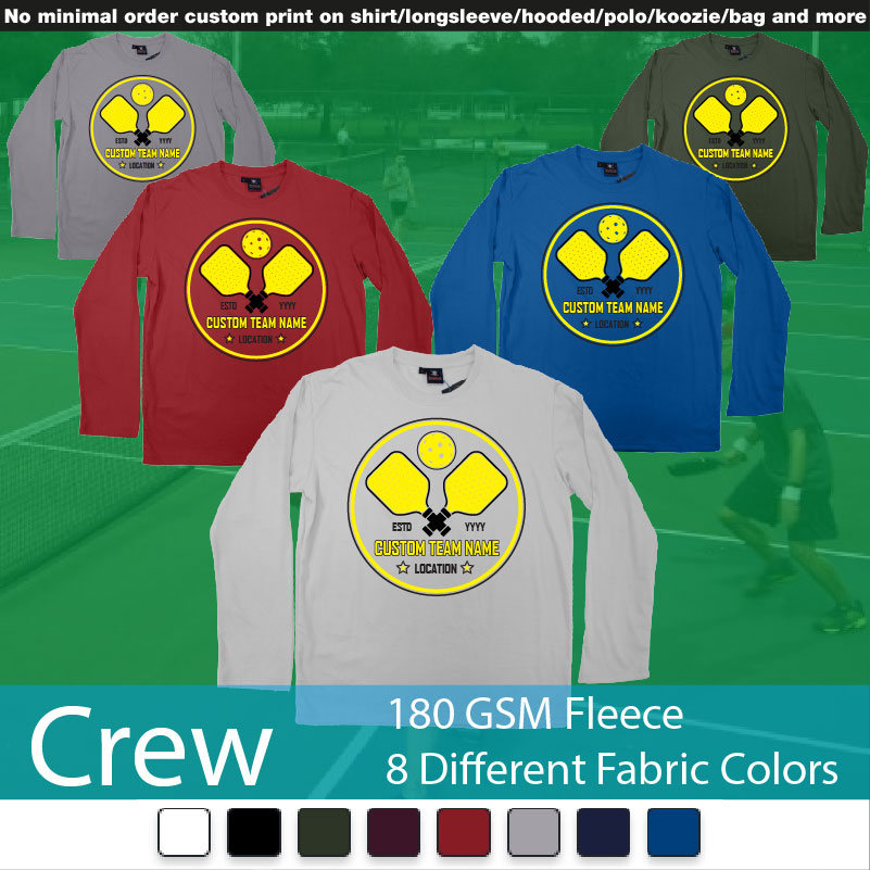 Pickleball Club Team Own Custom Design Print Bali Crewneck Long Sleeved Sweatshirt Sweatshirt On Demand Printing Bali