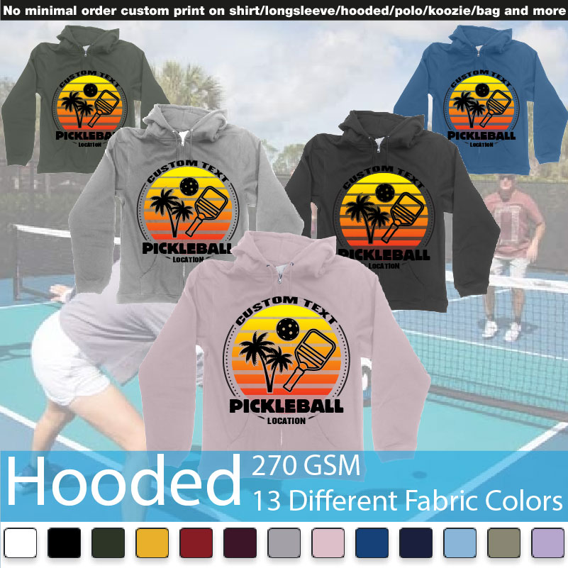 Pickleball Sunset Club Team Own Custom Design Print Bali Print Hooded Samples On Demand Printing Bali