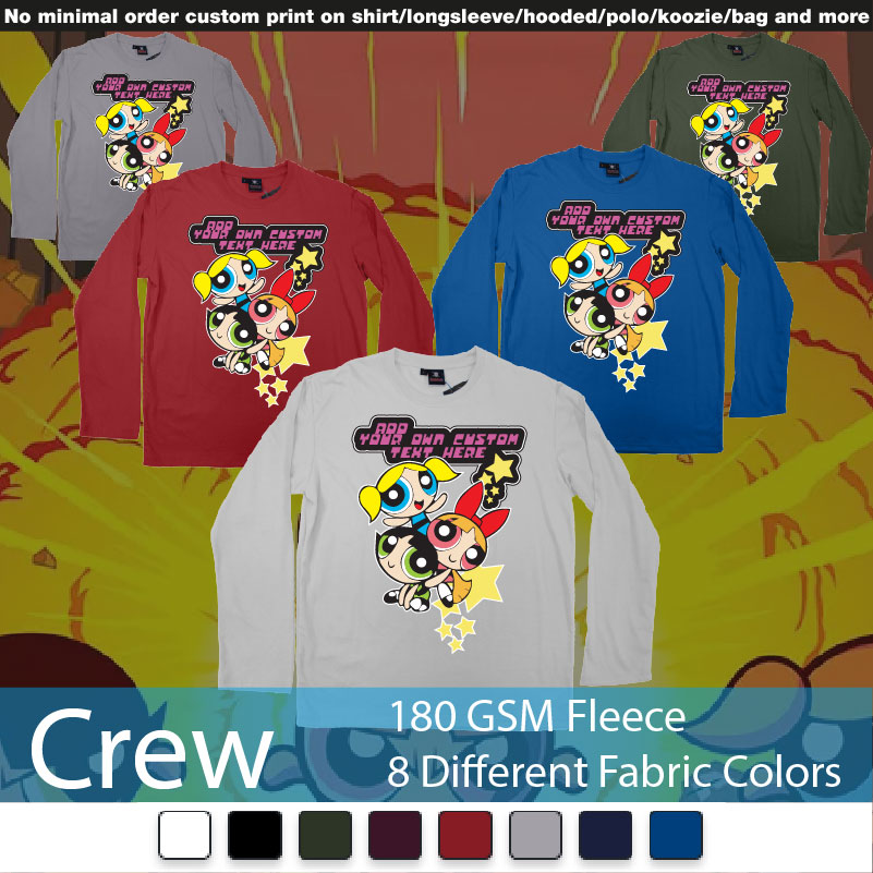 Powerpuff Girls Add Custom Own Text Printing Crewneck Long Sleeved Sweatshirt Sweatshirt On Demand Printing Bali