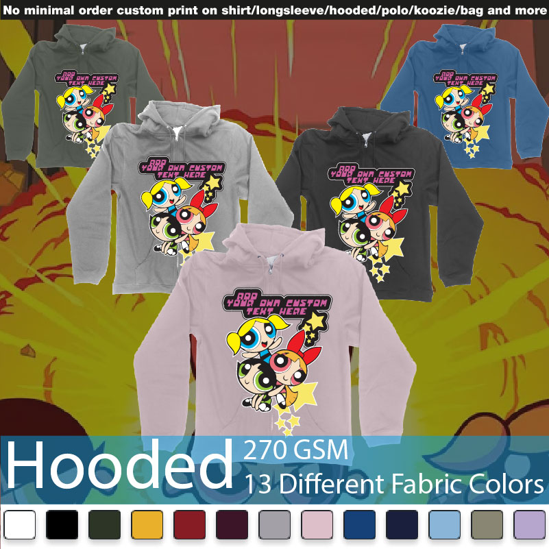 Powerpuff Girls Add Custom Own Text Printing Hooded Samples On Demand Printing Bali