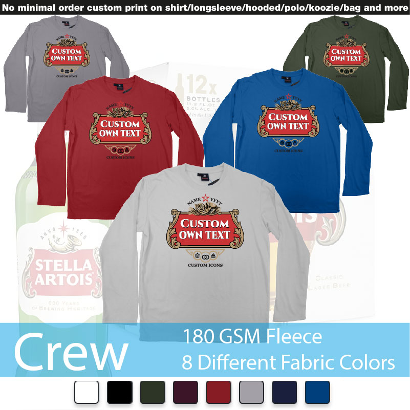 Stella Artois Logo Custom Icons Text Design Crewneck Long Sleeved Sweatshirt Sweatshirt On Demand Printing Bali